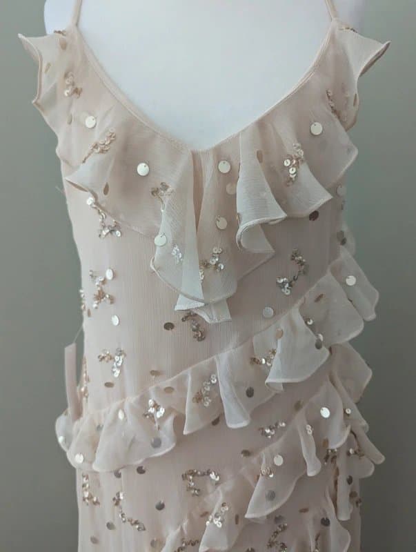 Lipsy Lipsy Champagne Gold Sequin Ruffle Strappy Maxi Dress Size 10 new with tags
