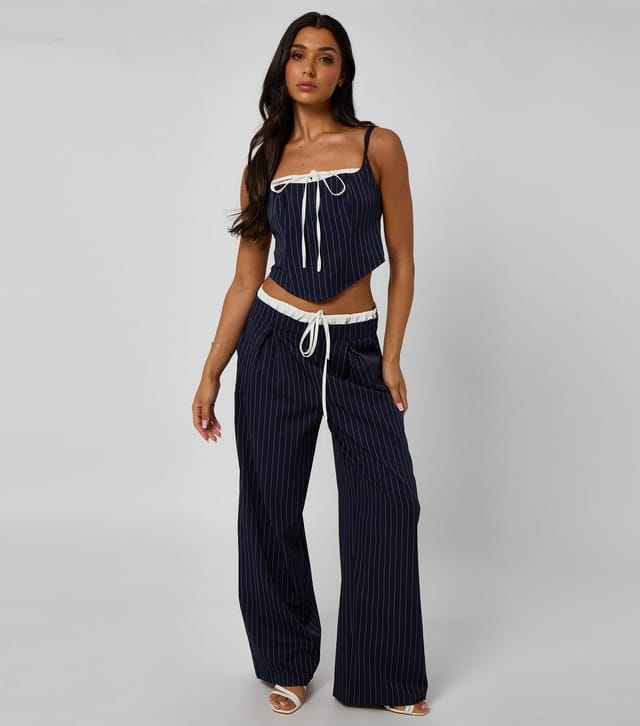 Urban Bliss Women's Navy Pinstripe Tie Detail Top Urban Bliss New Look - 3