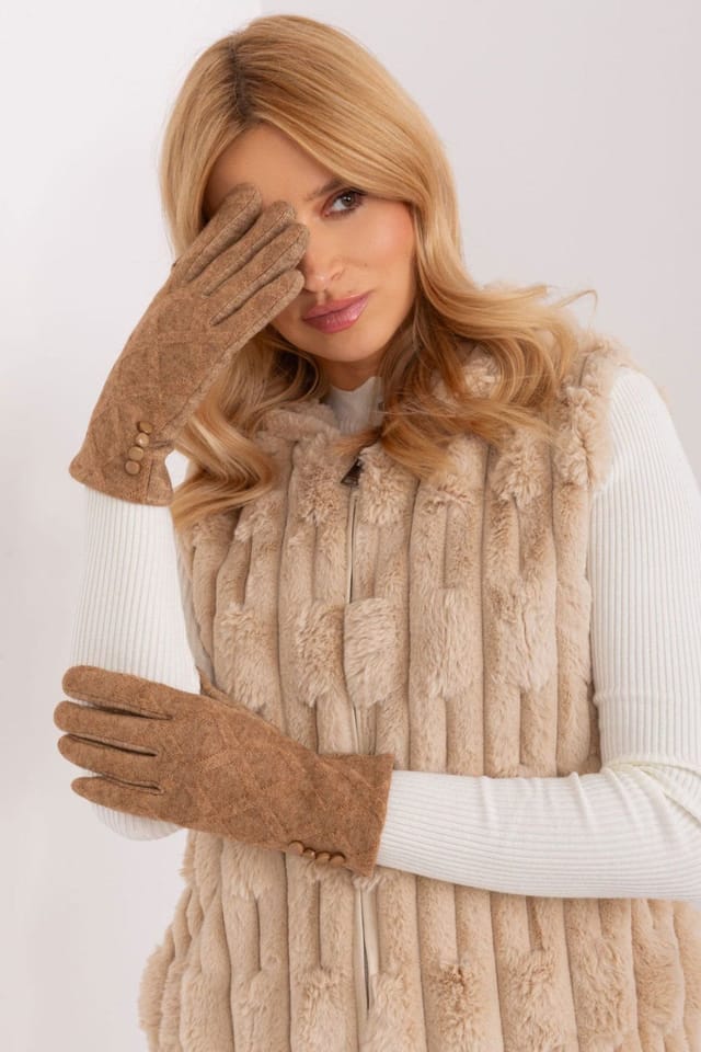 Love Lace Love Lace Women's Geometric Fabric Gloves with Phone Touch Embroidered Flower Cuffs in Brown - 2
