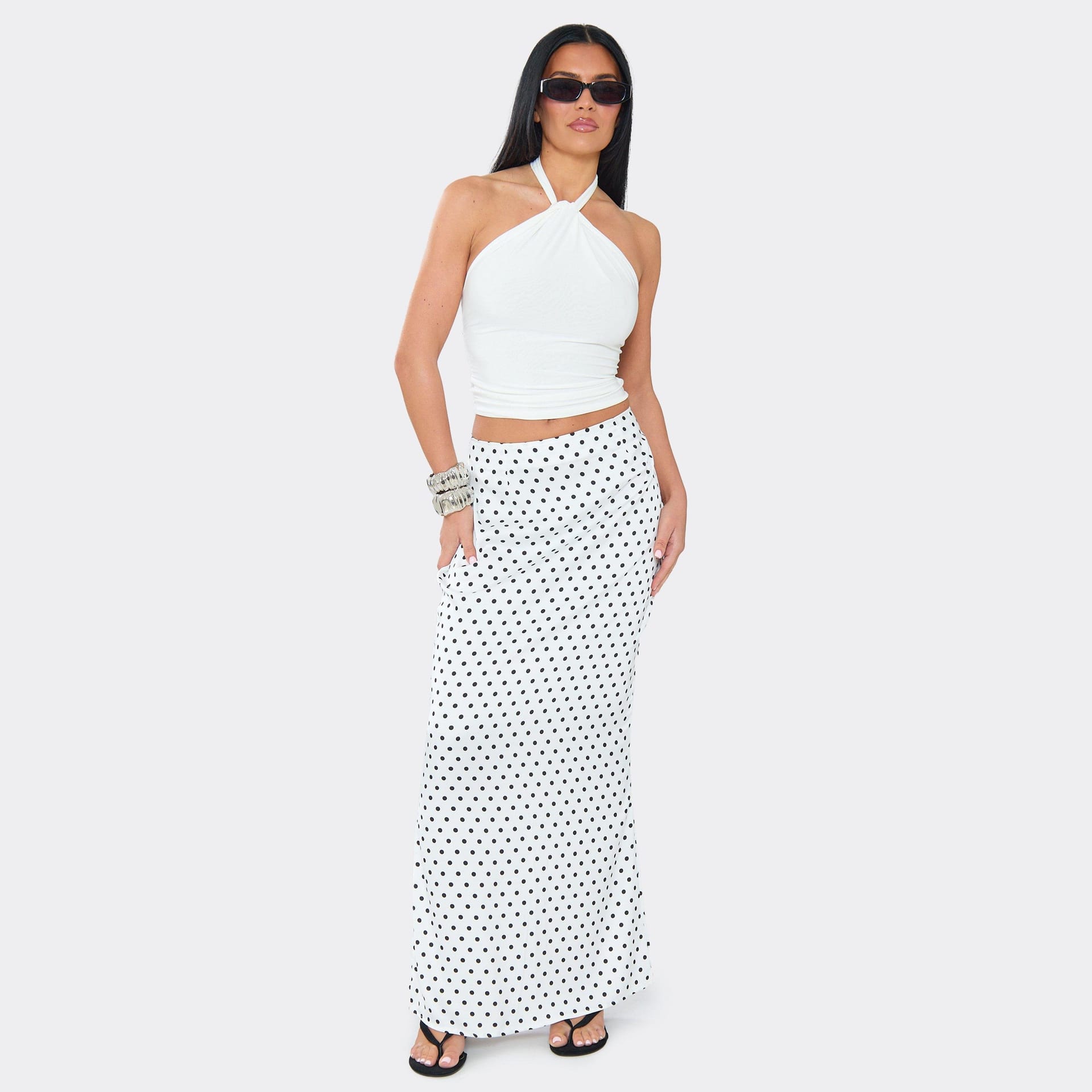 EGO White Polka Dot Midi Skirt