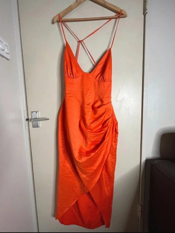ASOS ASOS Luxe Orange Satin Slip Dress – Size 14 - 1