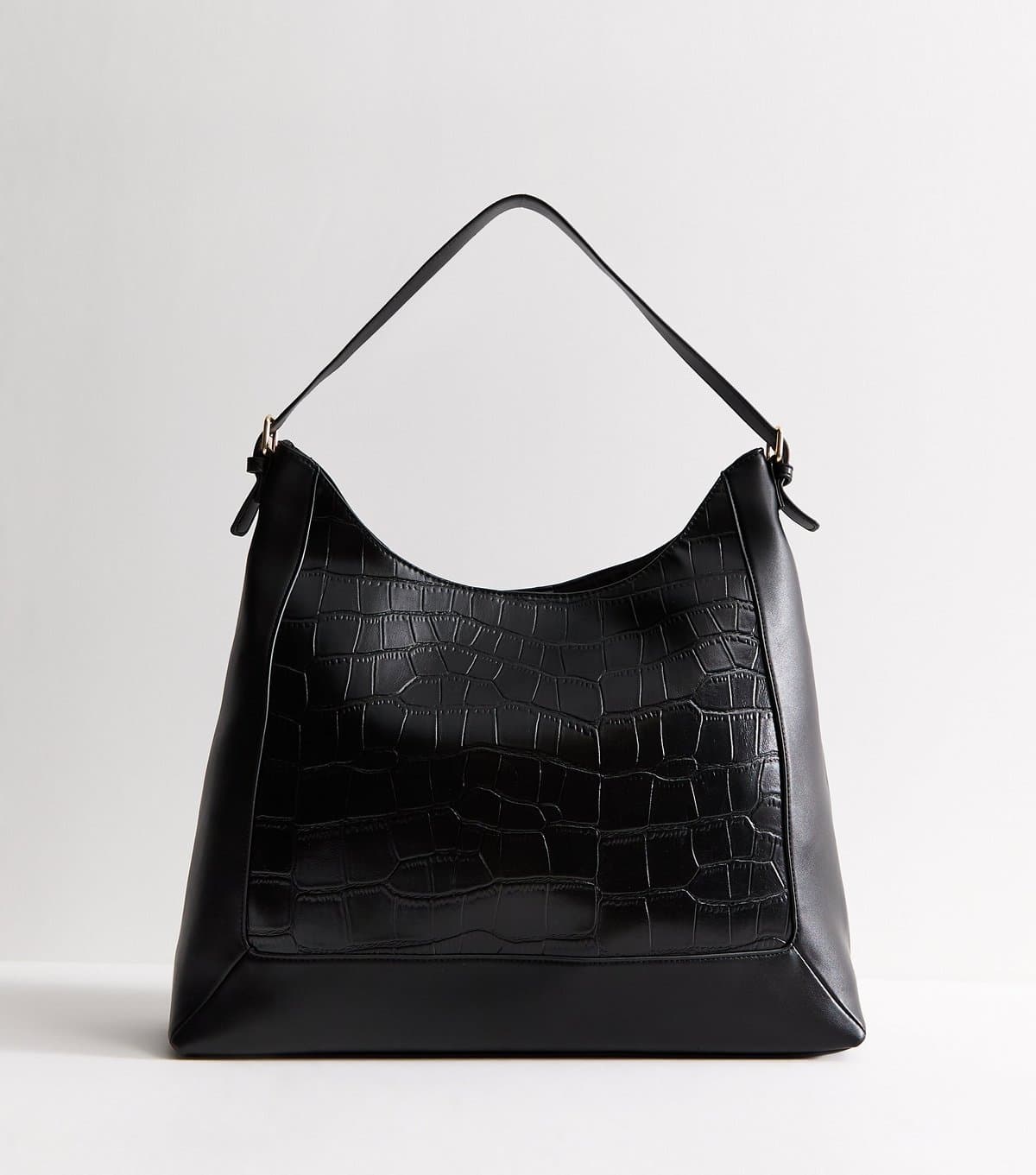 New Look Black Faux Leather Crocodile Embossed Hobo Shoulder Bag New Look