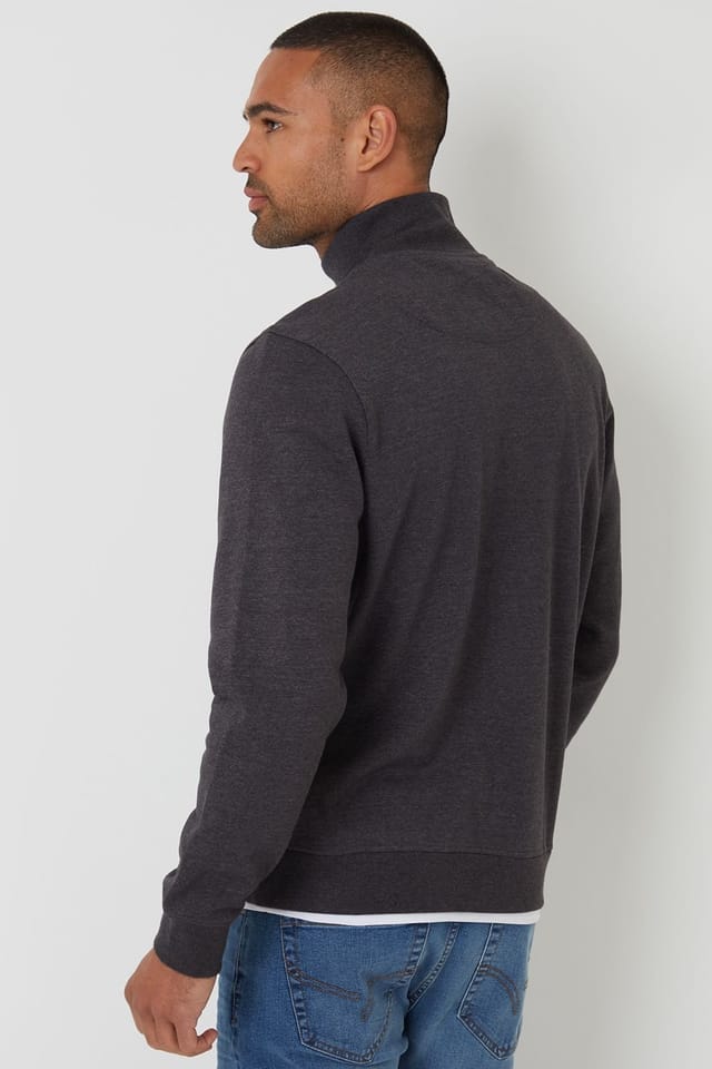 Threadbare Threadbare Men's Mock T-Shirt Quarter Zip Sweatshirt in Charcoal - 2