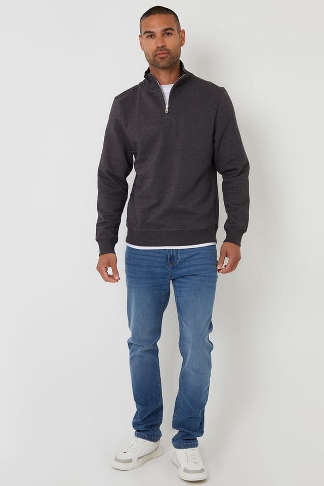 Threadbare Threadbare Men's Mock T-Shirt Quarter Zip Sweatshirt in Charcoal - 3