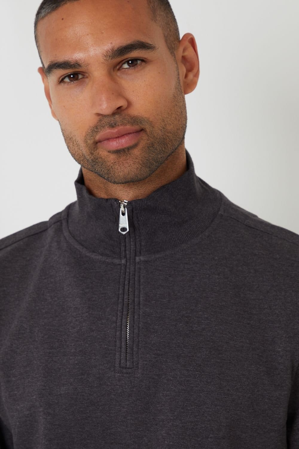 Threadbare Threadbare Men's Mock T-Shirt Quarter Zip Sweatshirt in Charcoal - 4