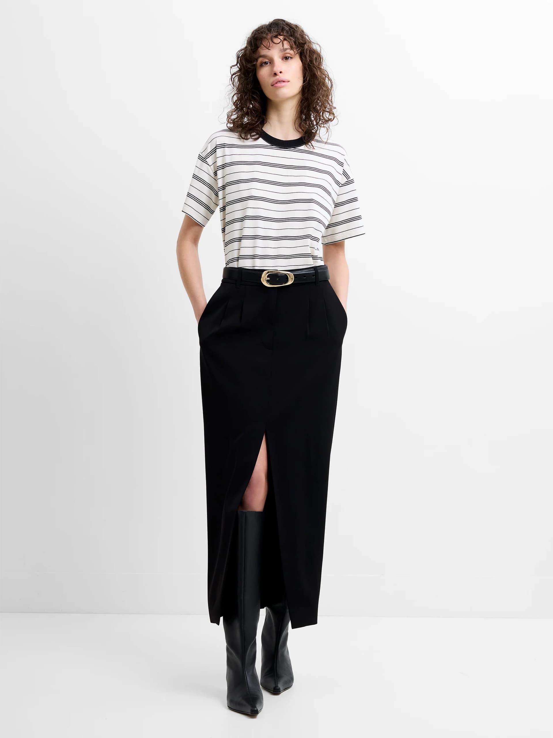 French Connection Harry Tailored Front Slit Midi Skirt Black