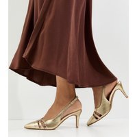 New Look Women's Gold Faux Leather Cut Out Slingback Court Shoes Vegan New Look - 3