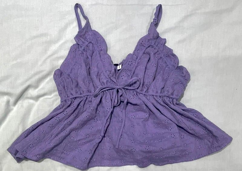 ASOS Design Summer Adjustable flowy embroidered purple cami babydoll top