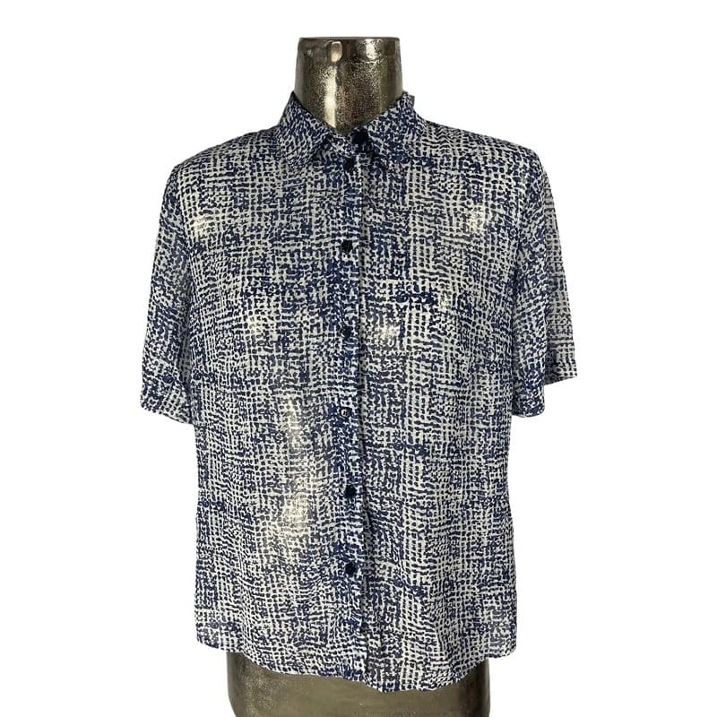 Brandtex Blue Check Print Short-Sleeve Blouse
