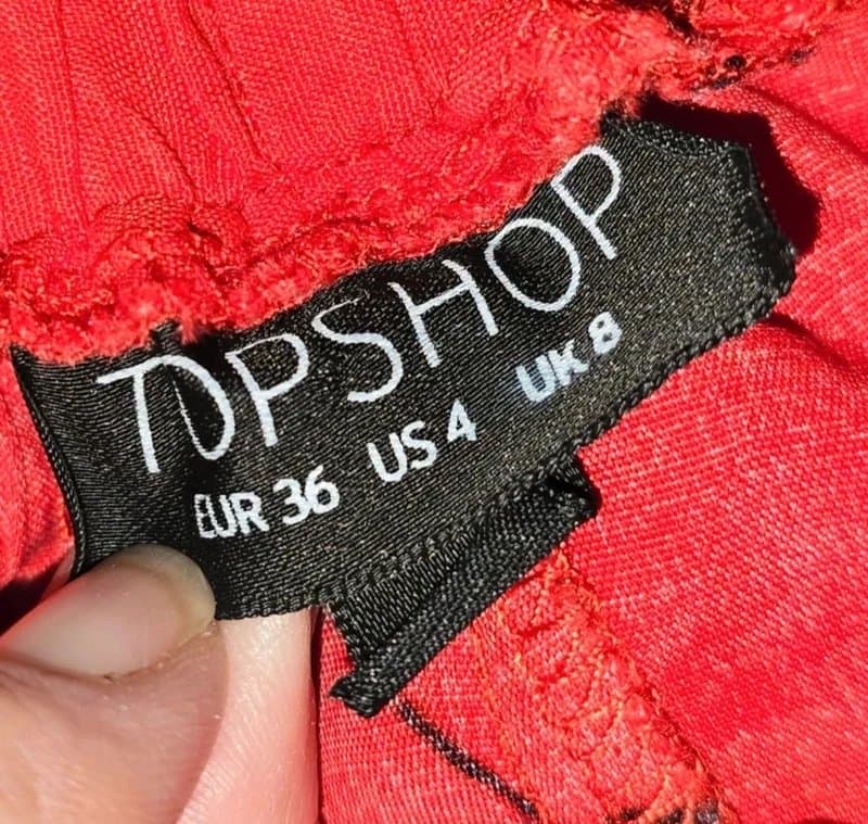 Topshop Topshop Red Silky Floral Print Gathered Elasticated Back Skirt Size 8