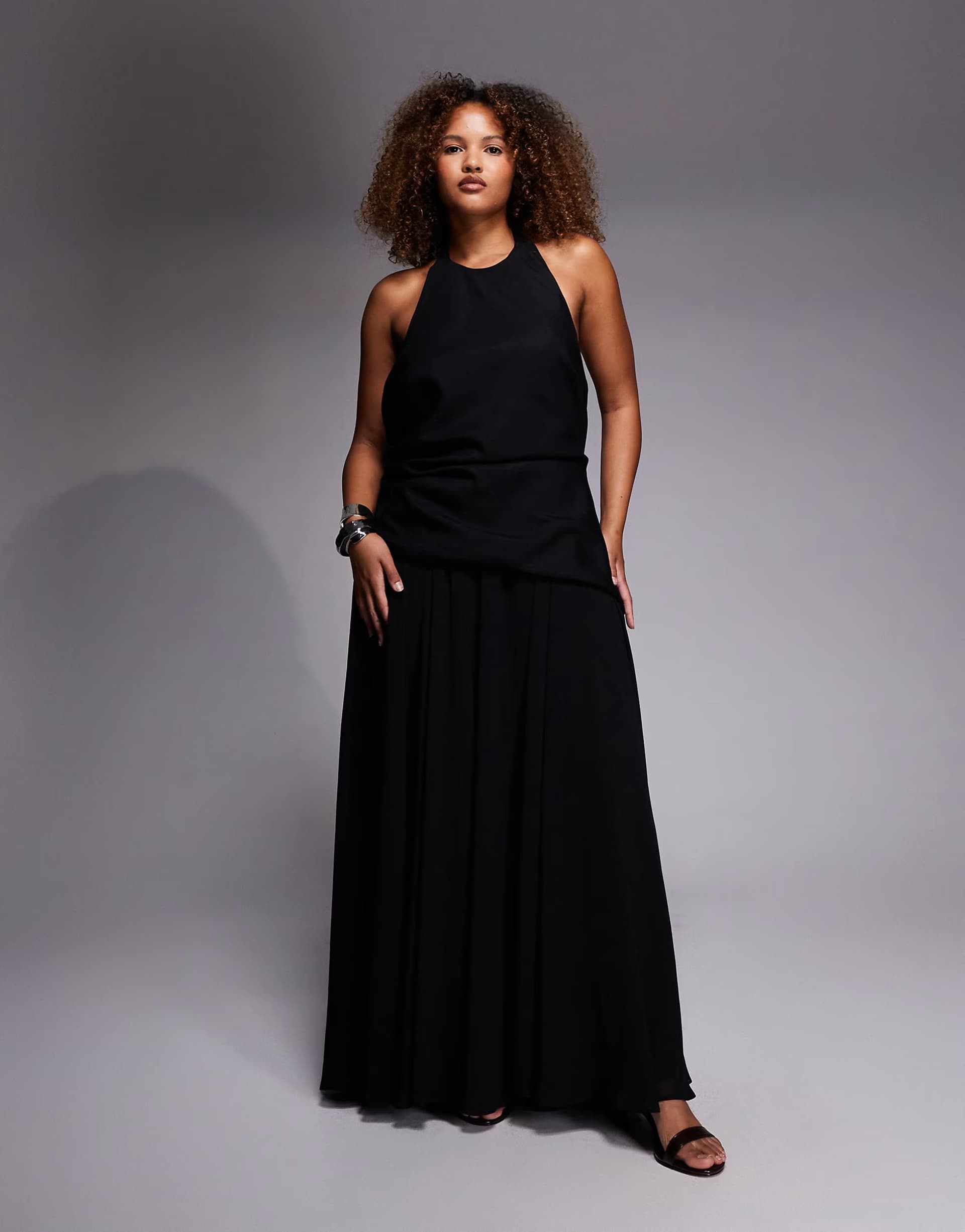 ASOS Forever New Curve godet open back maxi dress in black
