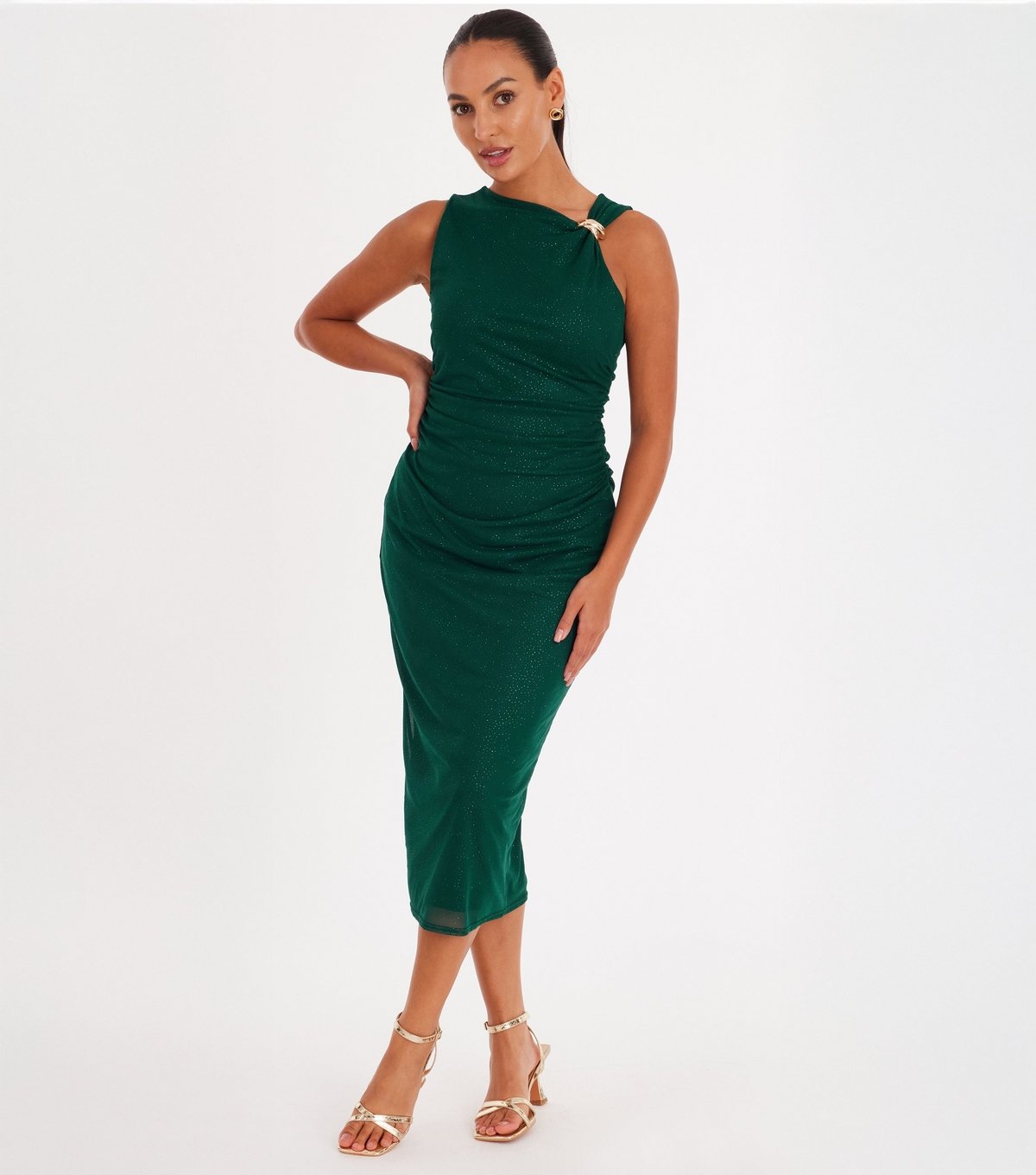 Quiz Women's Dark Green Glitter Mesh Midaxi Dress Quiz New Look - 2