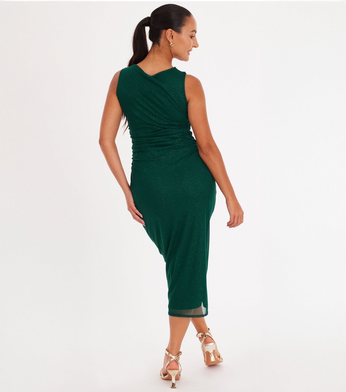 Quiz Women's Dark Green Glitter Mesh Midaxi Dress Quiz New Look - 3