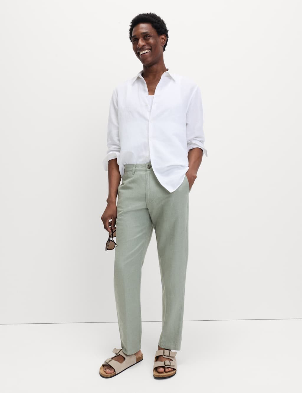 Marks & Spencer M&S Regular Fit Cotton Linen Blend Chinos Pistachio - 4