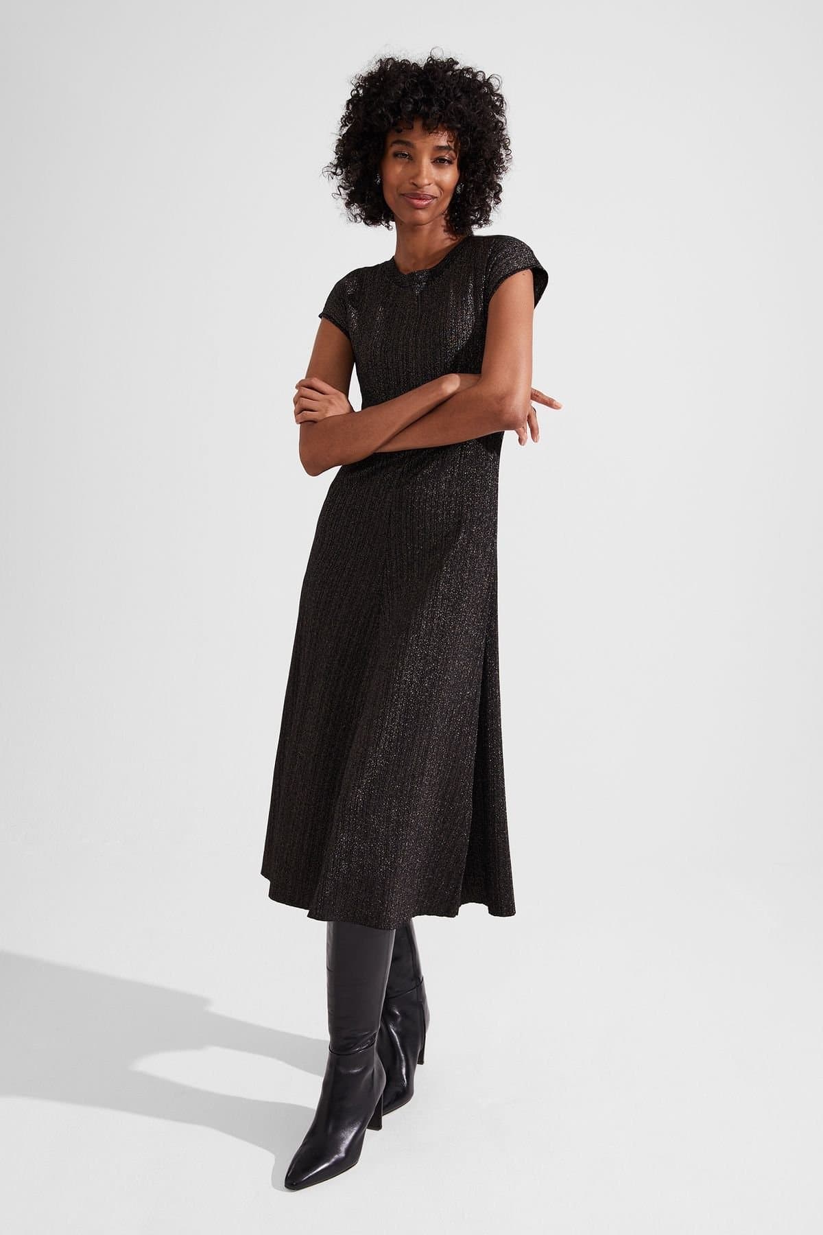 Hobbs London Hobbs London Women's Reena Sparkle Ribbed Knit Dress in Black