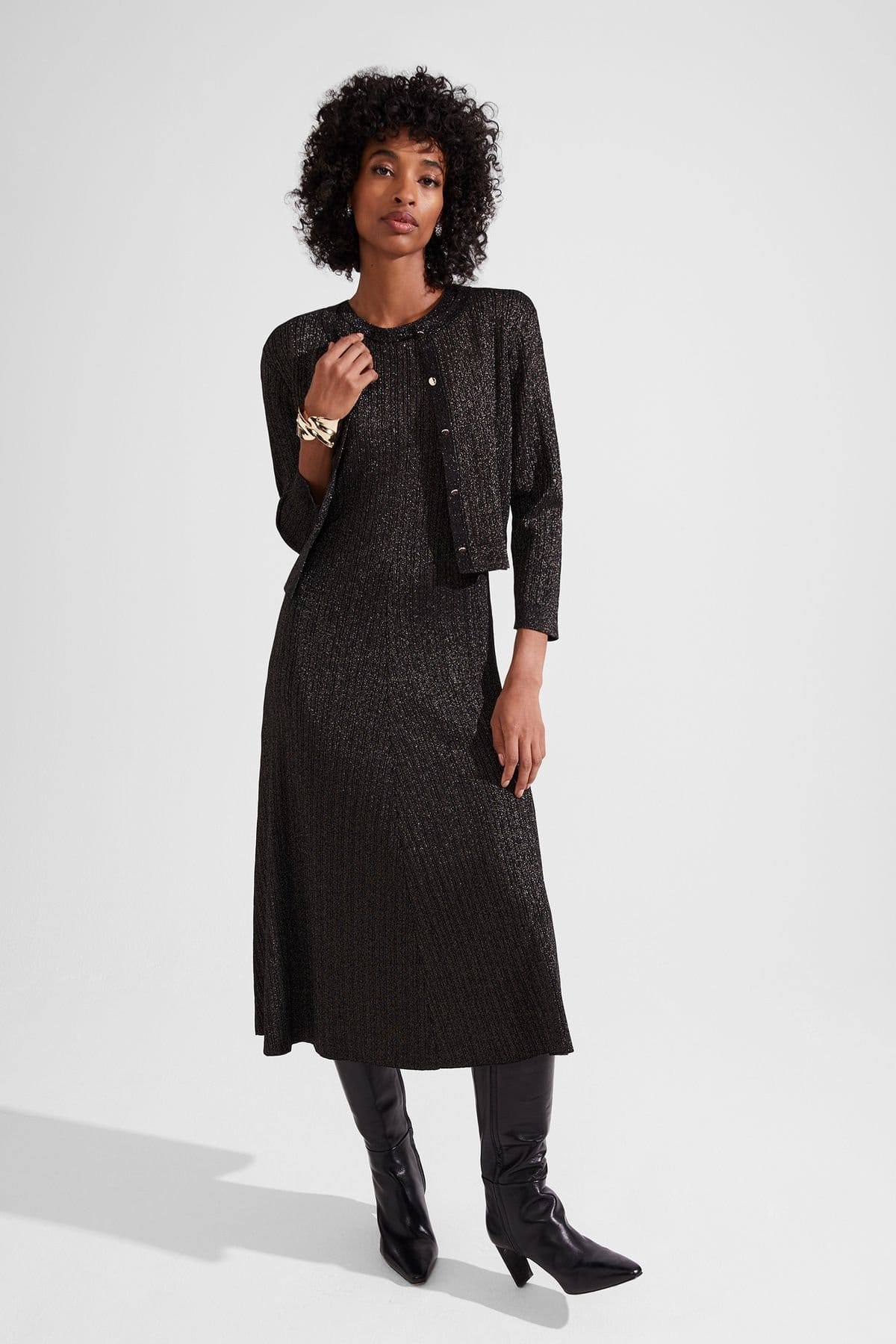 Hobbs London Hobbs London Women's Reena Sparkle Ribbed Knit Dress in Black - 4