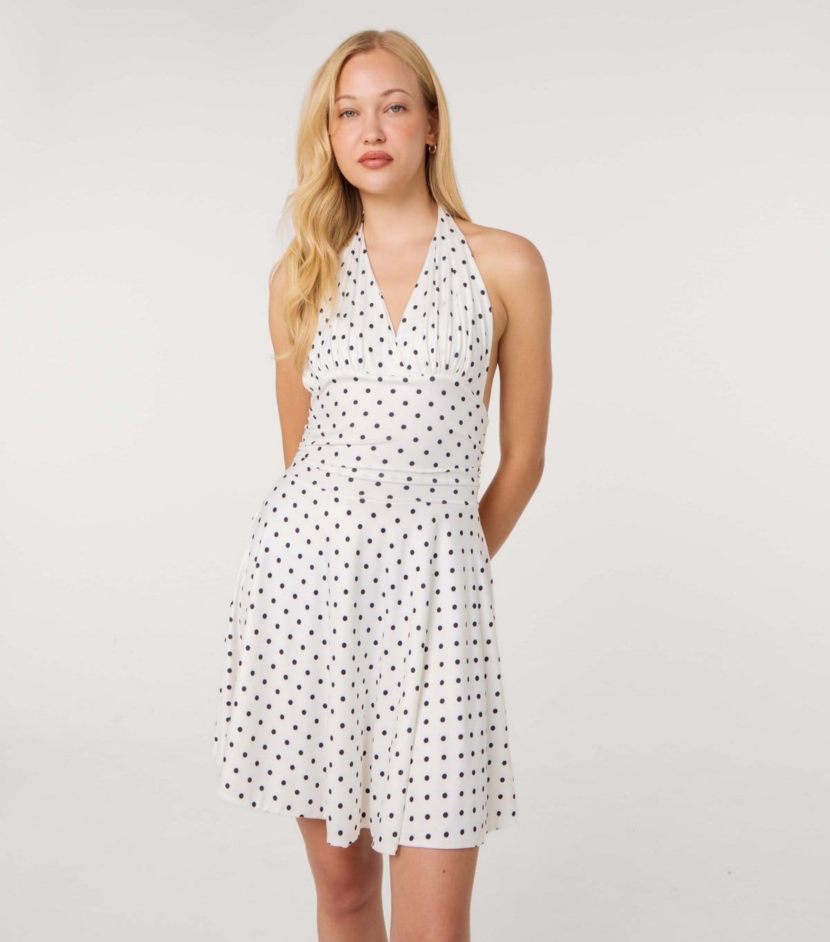 Women's Off White Polka Dot Slinky Mini Dress Pink Vanilla New Look