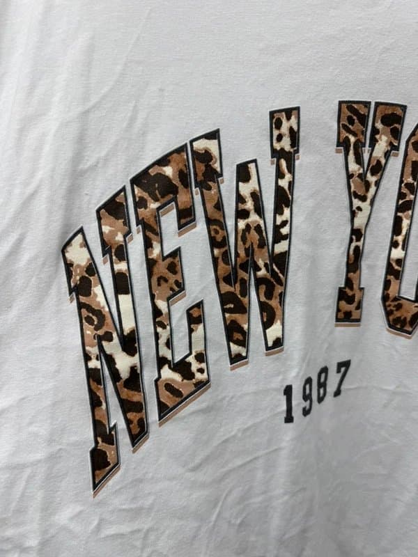 Boohoo Ladies New York White Leopard Animal Print T Shirt Boohoo UK 20