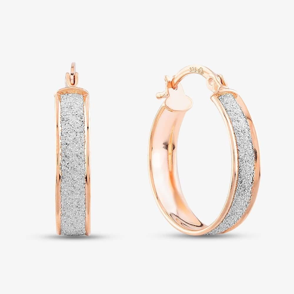T.H.Baker T.H.Baker Women's 9ct Rose Gold Stardust Hoop Earrings 5.51.1019