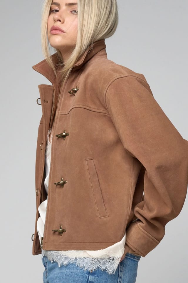 Barneys Originals Barneys Originals Women's Goat Suede Jacket with Fireman Clasps in Tan - 3