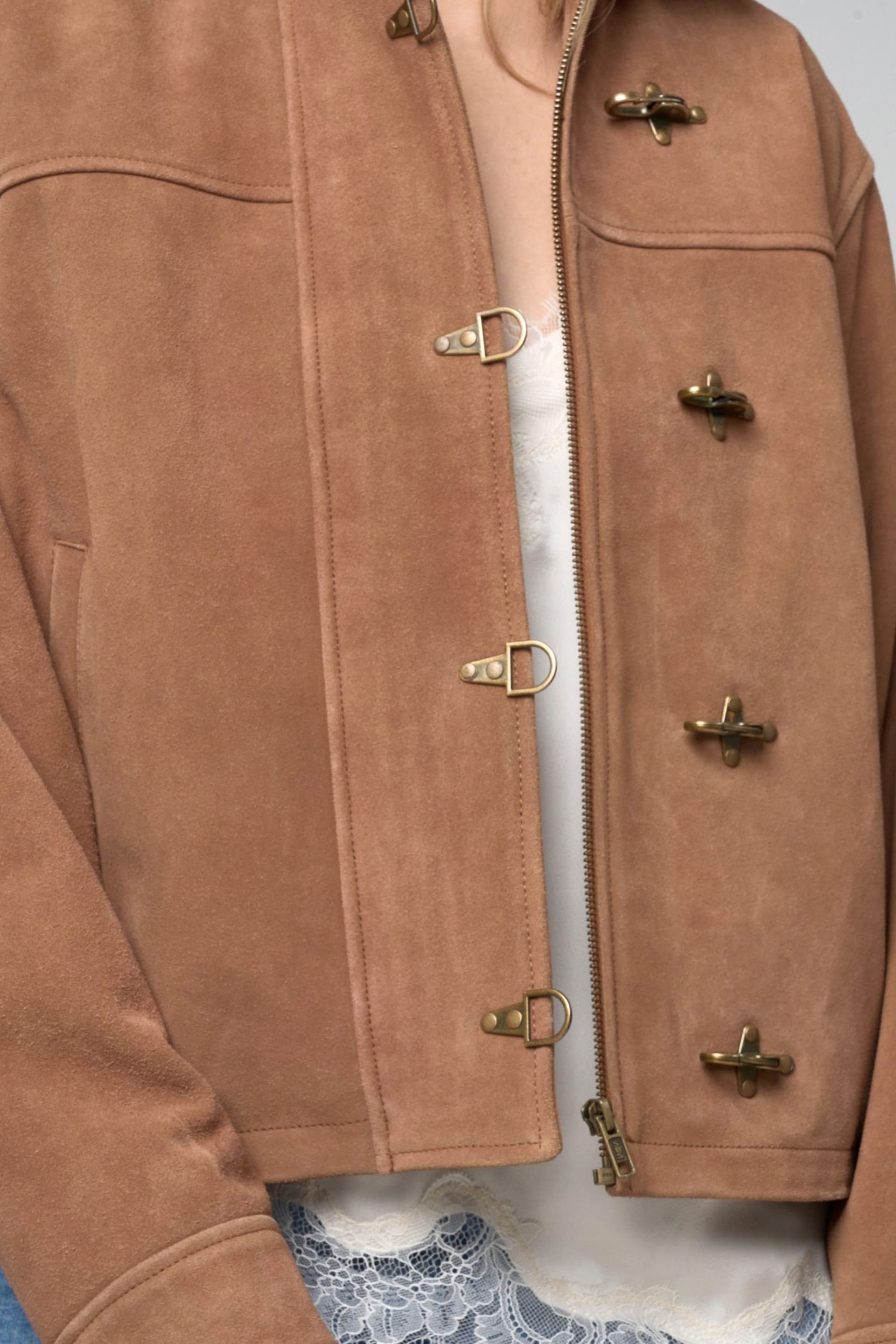Barneys Originals Barneys Originals Women's Goat Suede Jacket with Fireman Clasps in Tan - 4