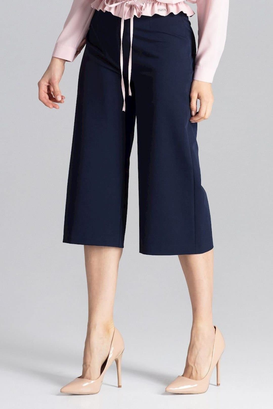 Love Lace Love Lace Women's Wide Leg 7 8 Trousers Covered Zip No Pockets in Blue