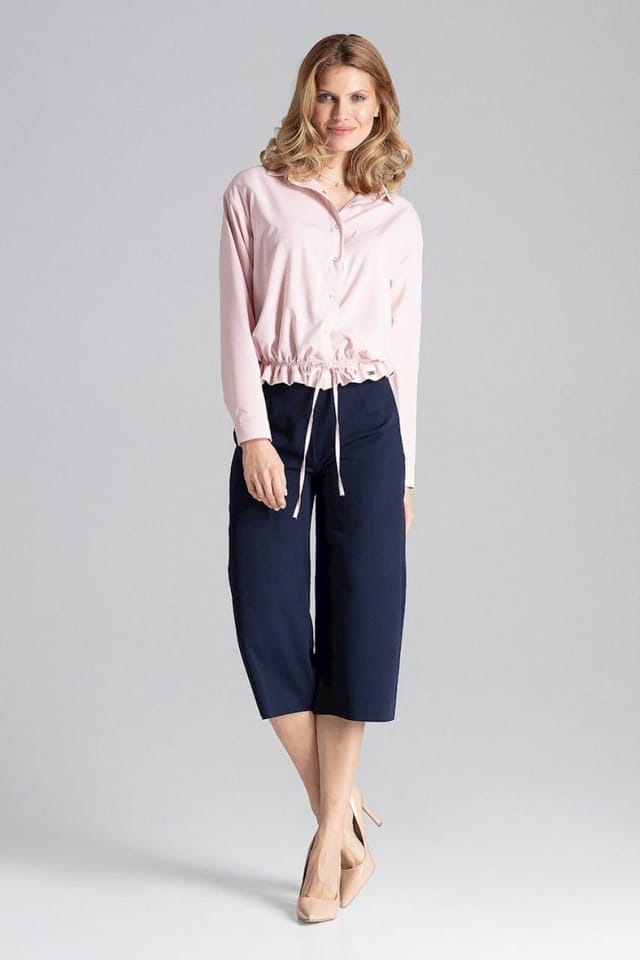 Love Lace Love Lace Women's Wide Leg 7 8 Trousers Covered Zip No Pockets in Blue - 2