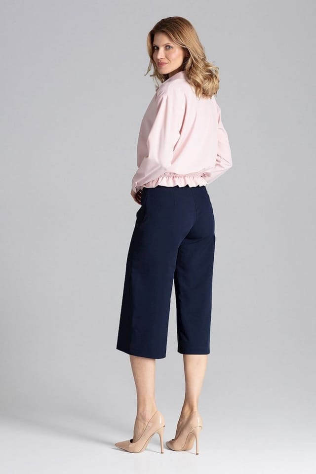 Love Lace Love Lace Women's Wide Leg 7 8 Trousers Covered Zip No Pockets in Blue - 3