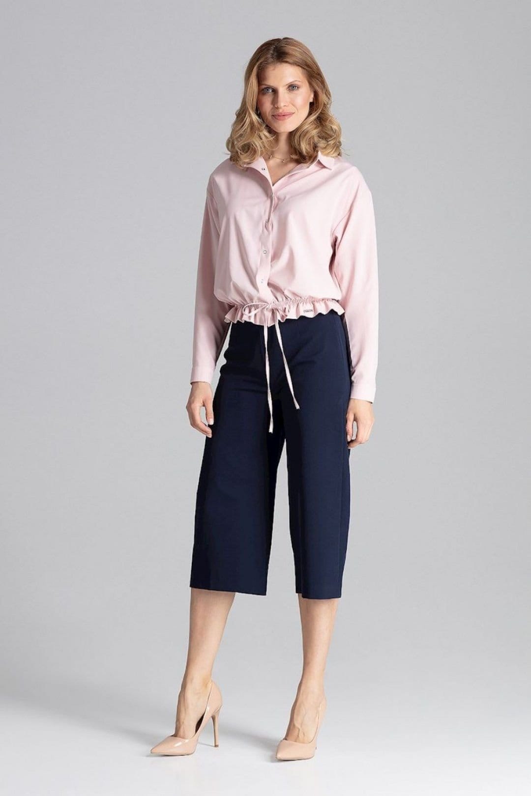 Love Lace Love Lace Women's Wide Leg 7 8 Trousers Covered Zip No Pockets in Blue - 4