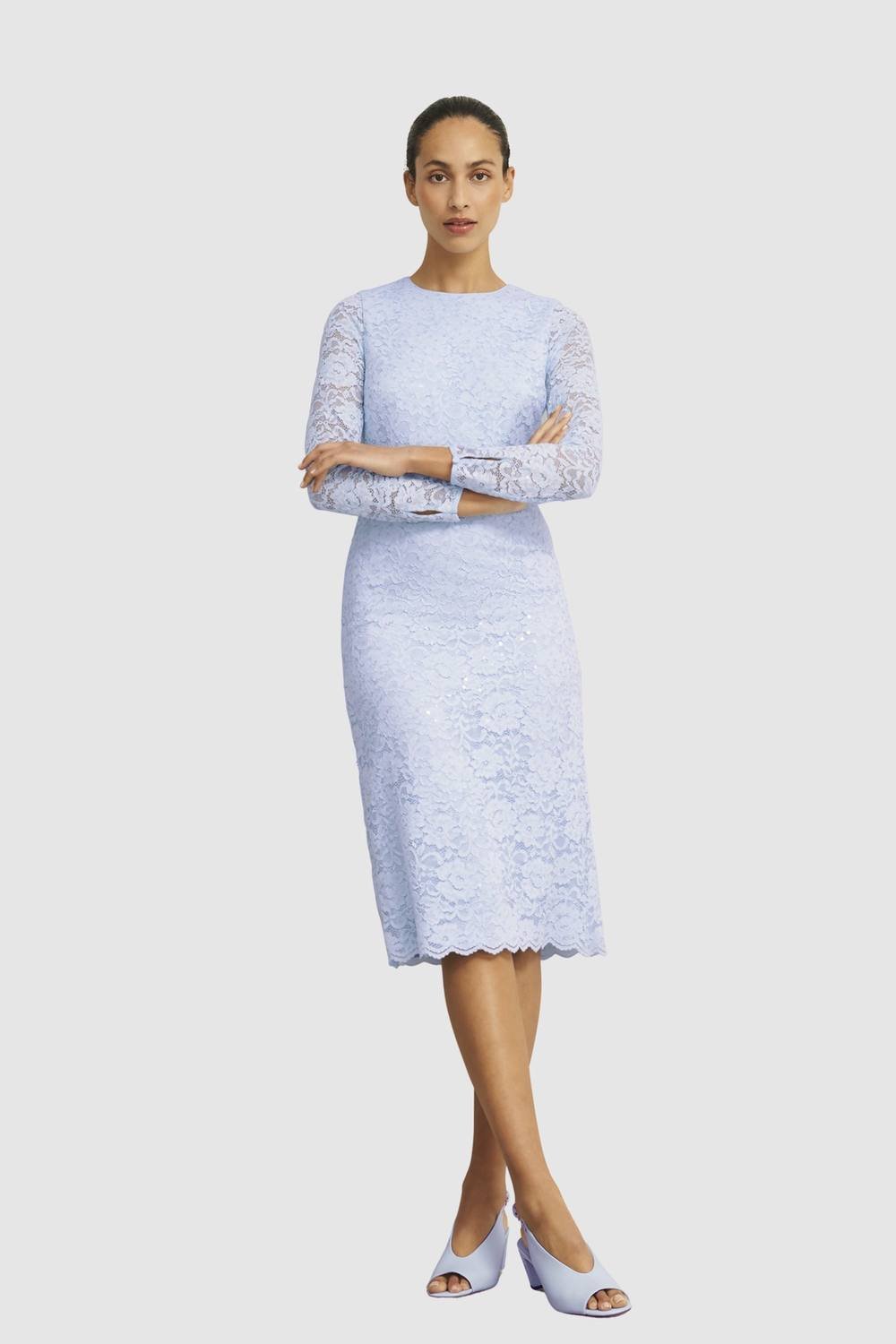 Hobbs London Hobbs London Women's Ottilie Long Sleeve Lace Midi Dress in Baby Blue - 3