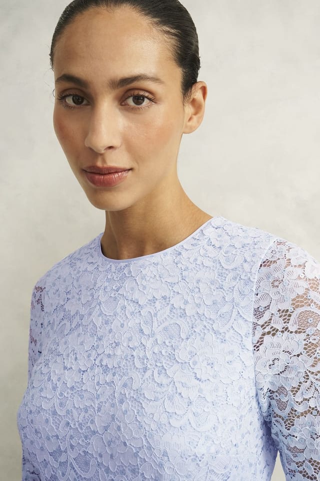 Hobbs London Hobbs London Women's Ottilie Long Sleeve Lace Midi Dress in Baby Blue - 3