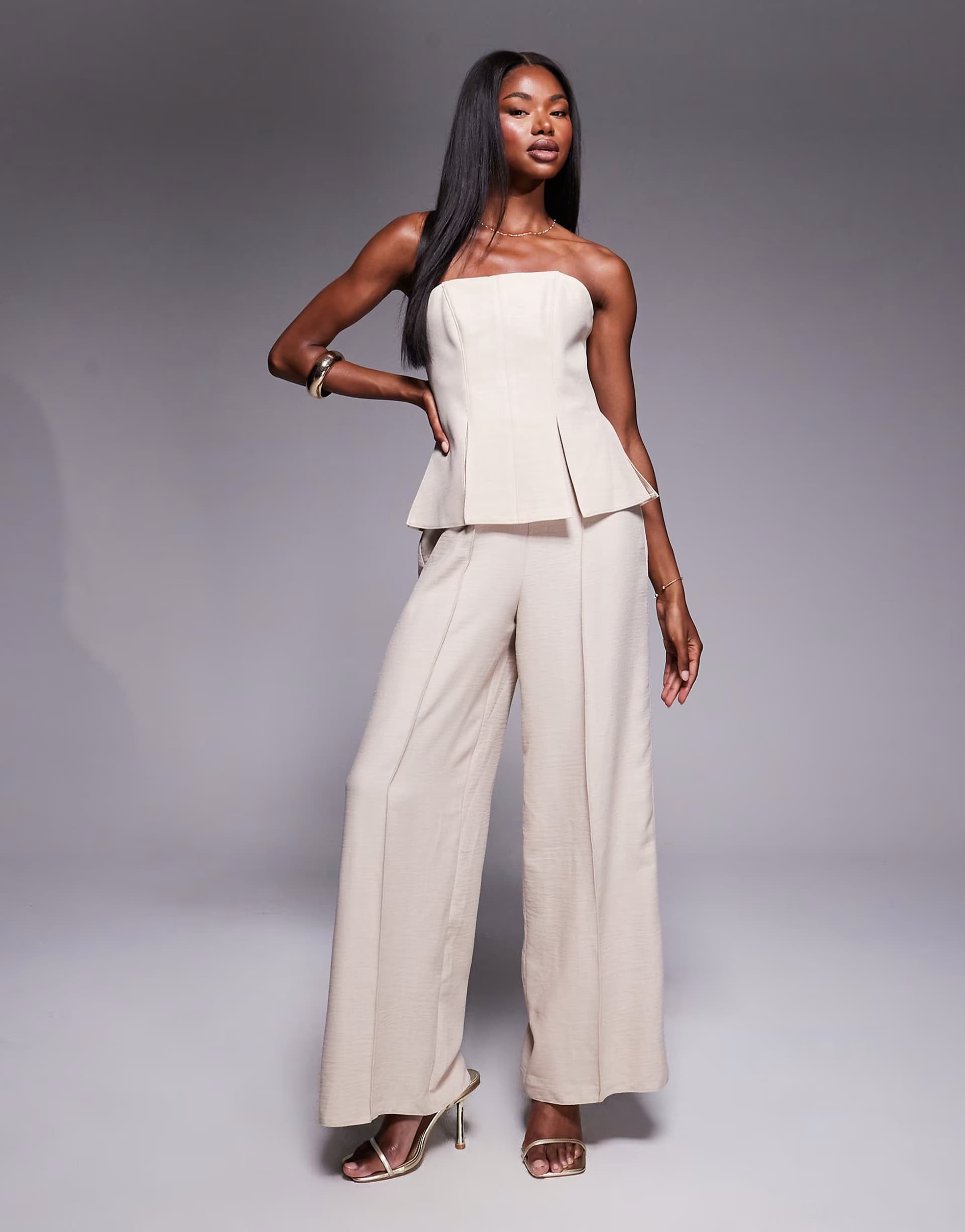 ASOS ASOS DESIGN corset overlay structured jumpsuit in stone