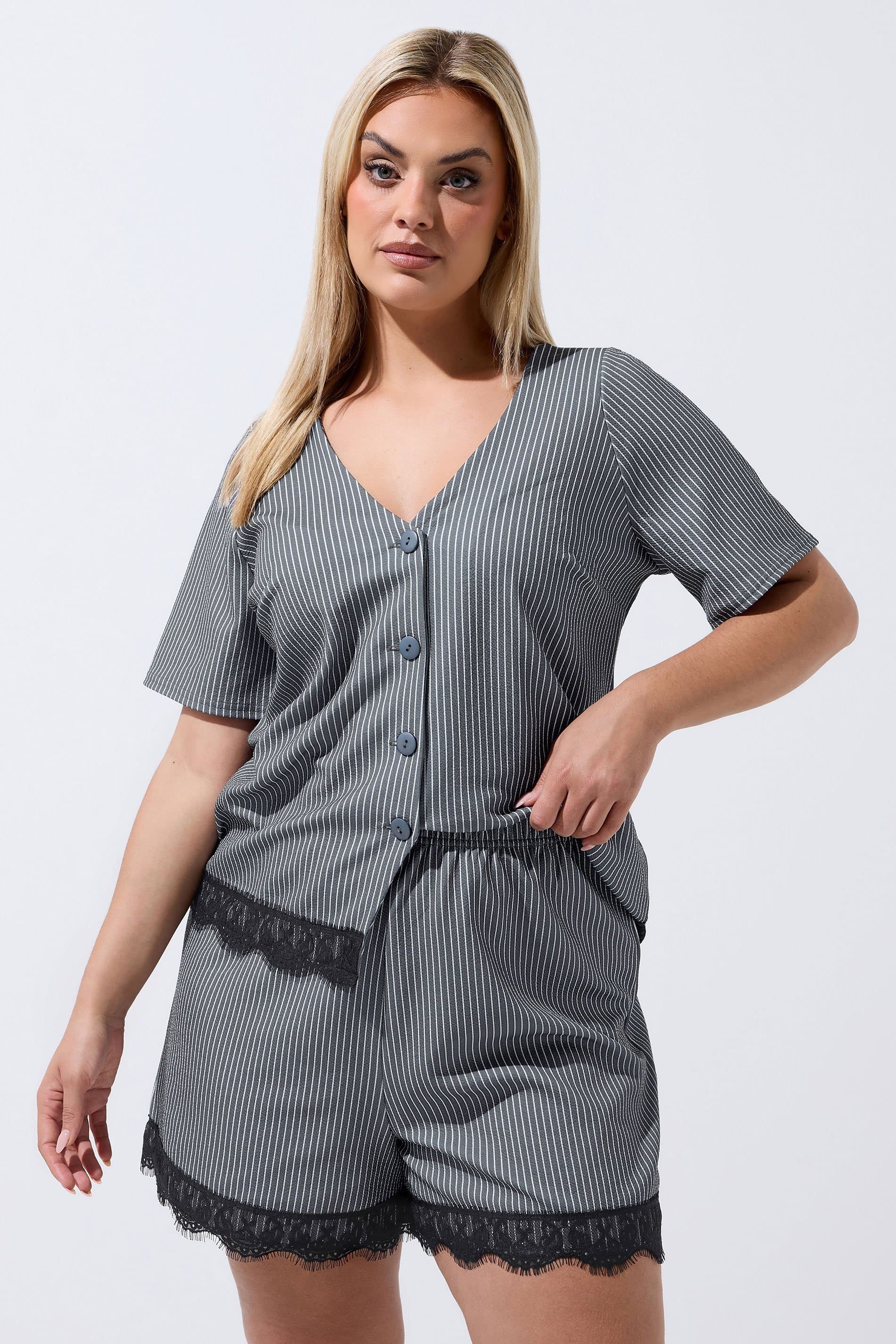 Limited Collection Plus Size Grey Pinstripe Shorts