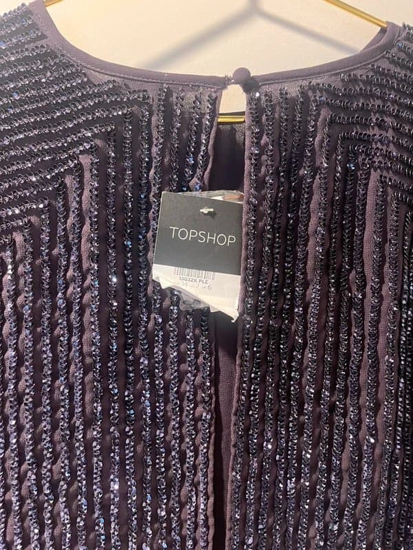 Topshop Topshop purple open back backless sequin embellished beaded 3/4 sleeve blouse top BNWT