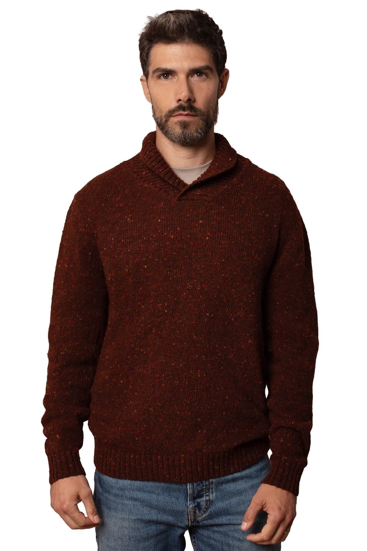 Celtic & Co Celtic & Co Men's Donegal Shawl Collar Sweater in Chocolate