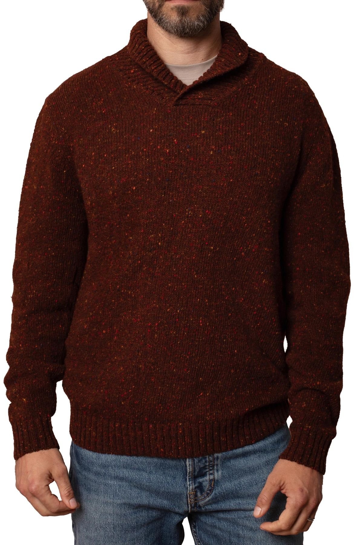 Celtic & Co Celtic & Co Men's Donegal Shawl Collar Sweater in Chocolate - 4
