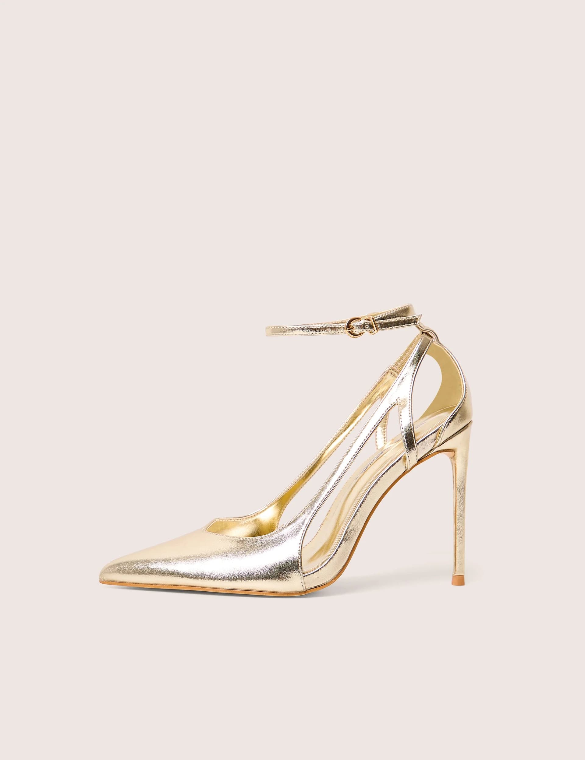 Public Desire Allegedly Gold Cut Out Detail Ankle Strap Court Shoes