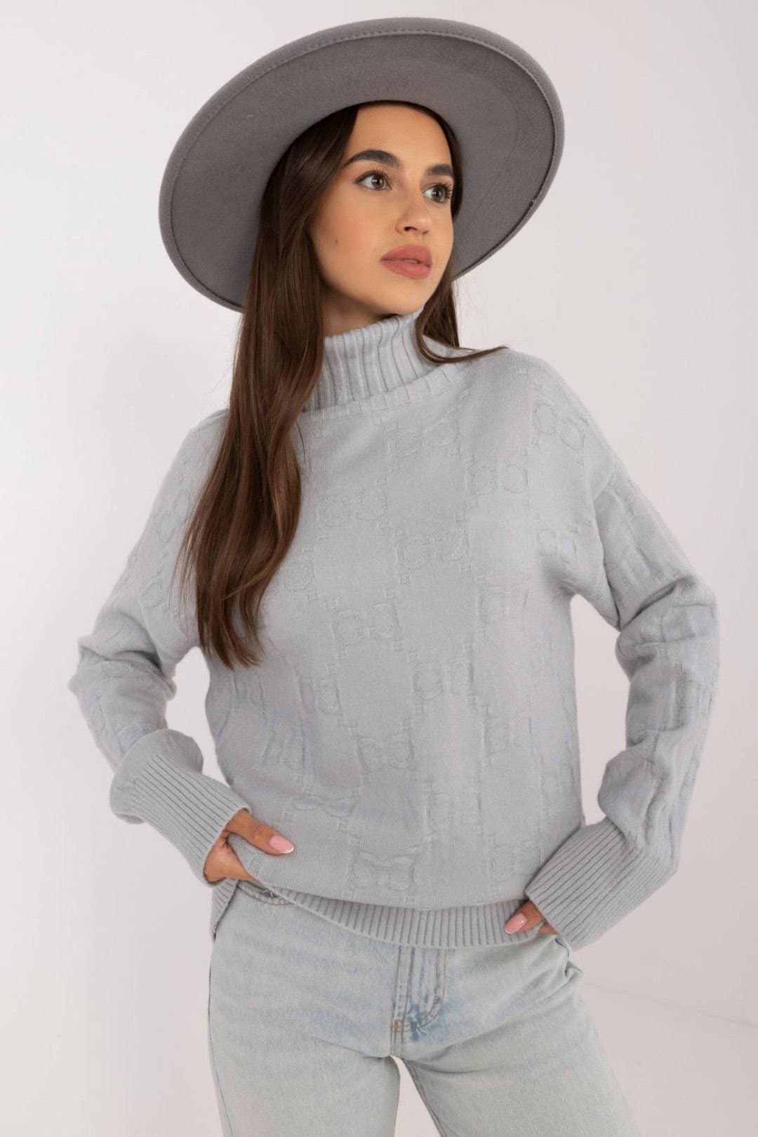 Love Lace Love Lace Women's Textured Turtleneck Sweater Long Sleeve in Grey