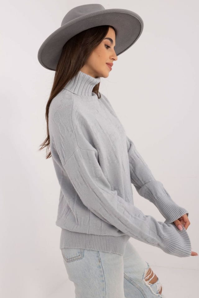 Love Lace Love Lace Women's Textured Turtleneck Sweater Long Sleeve in Grey - 2
