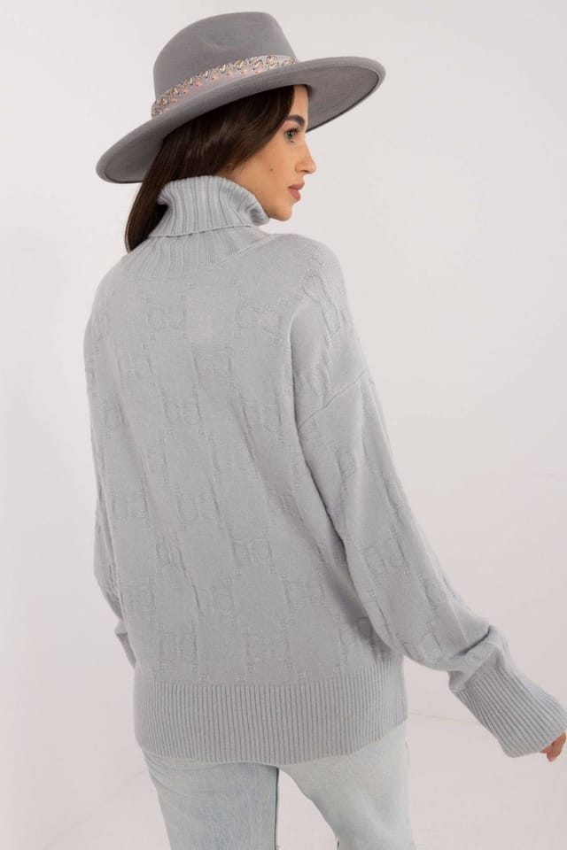 Love Lace Love Lace Women's Textured Turtleneck Sweater Long Sleeve in Grey - 3
