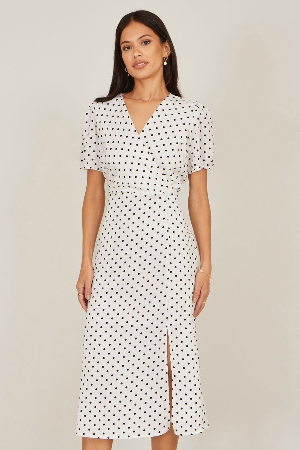 Yumi Yumi Women's White Spot Print Wrap Tea Dress