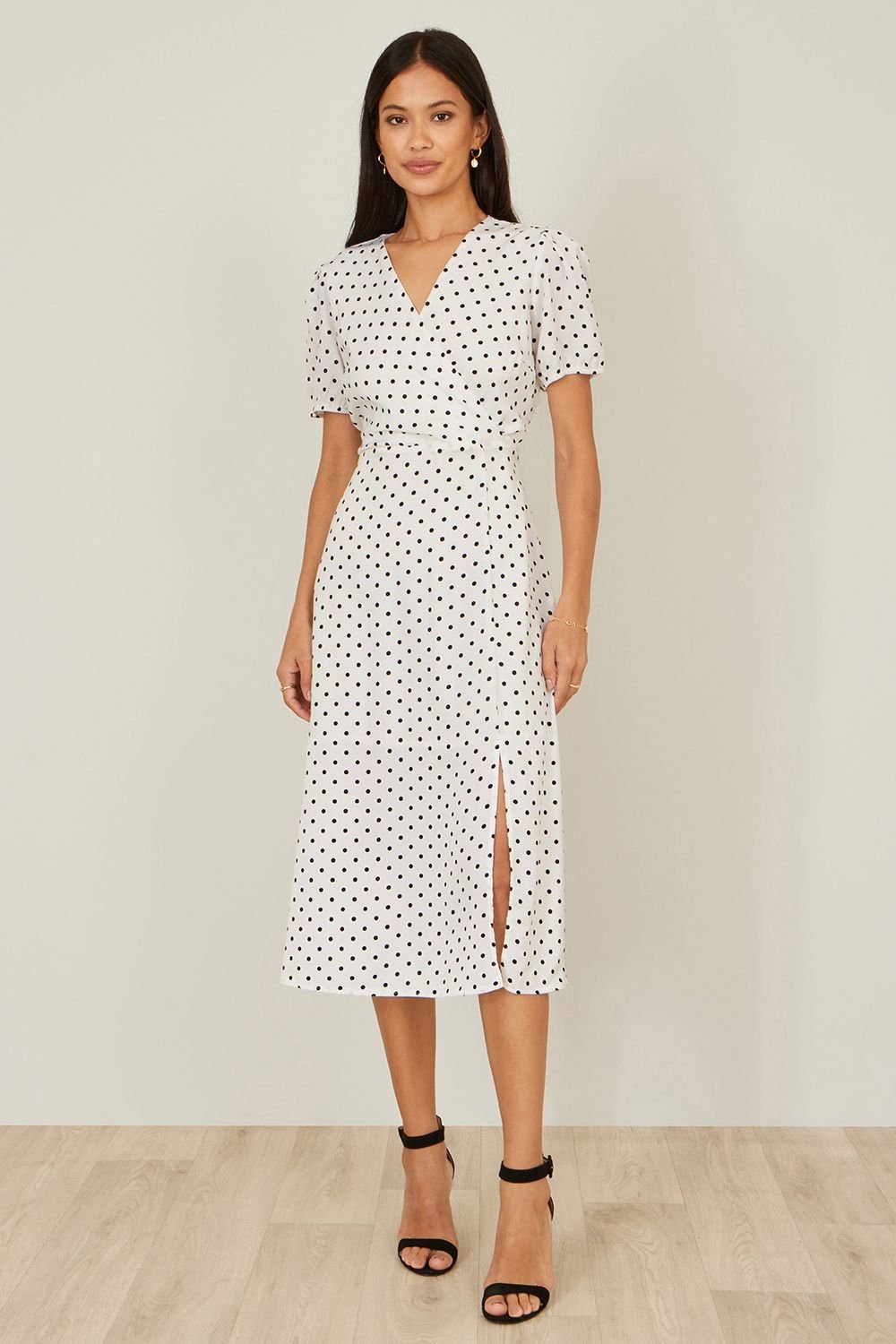 Yumi Yumi Women's White Spot Print Wrap Tea Dress - 2