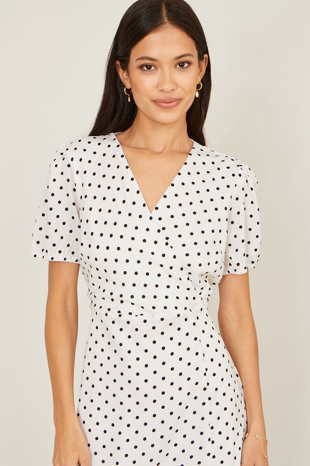 Yumi Yumi Women's White Spot Print Wrap Tea Dress - 4