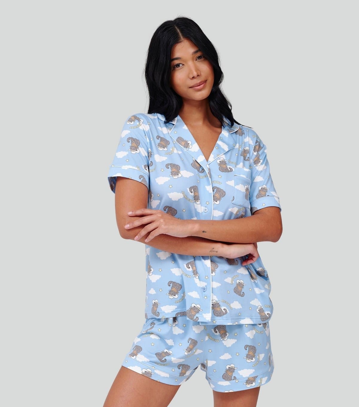 Loungeable Women's Blue Western Cat Print Short Sleeve Pyjama Set Loungeable New Look