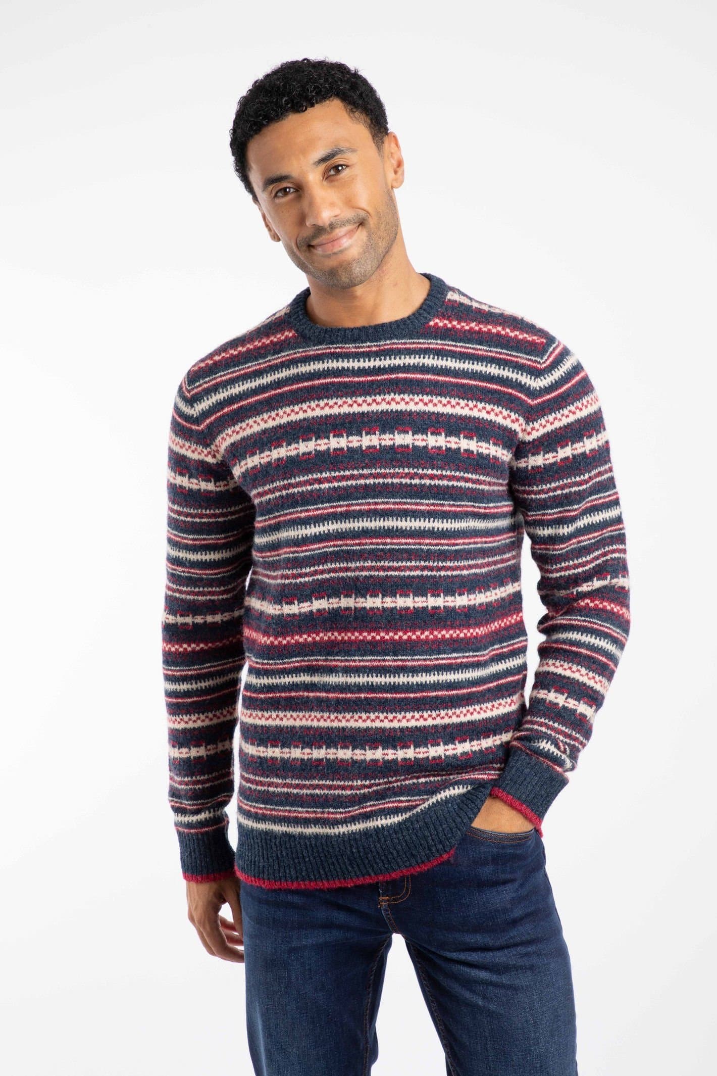 Weird Fish Weird Fish Men's Fastolf Fair Isle Crew Neck Jumper in Navy