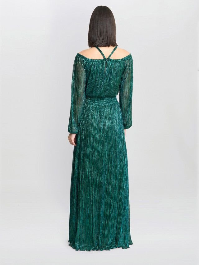 Gina Bacconi Gina Bacconi Women's Sylvia Metallic Off-The Shoulder Dress in Green - 2