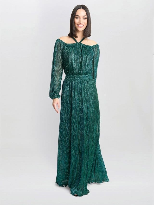 Gina Bacconi Gina Bacconi Women's Sylvia Metallic Off-The Shoulder Dress in Green - 3