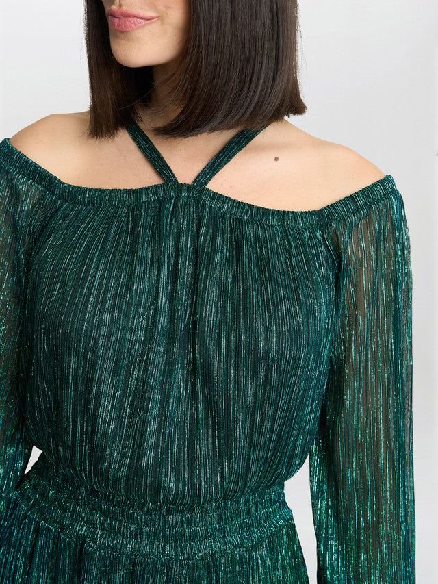 Gina Bacconi Gina Bacconi Women's Sylvia Metallic Off-The Shoulder Dress in Green - 4
