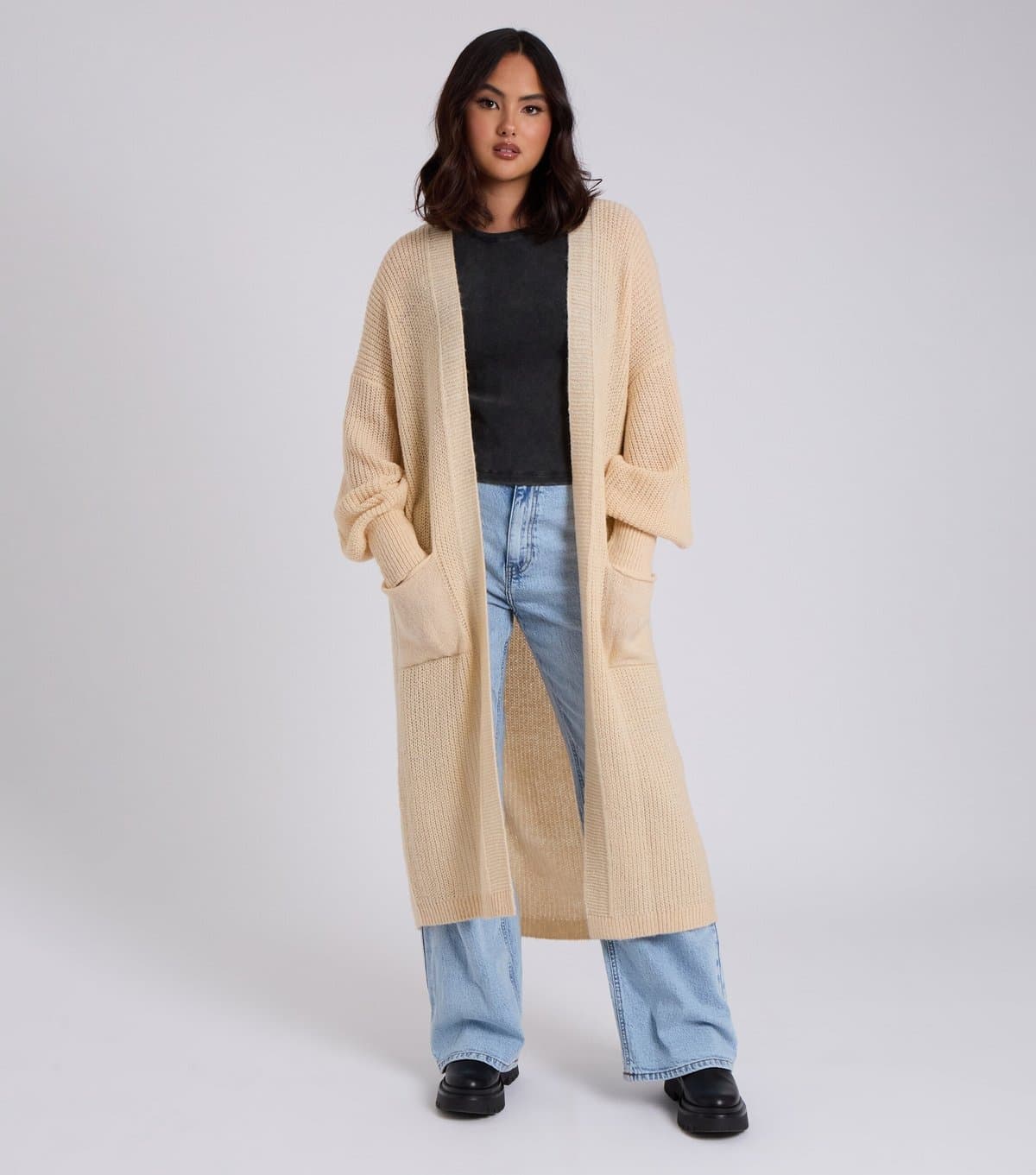 Urban Bliss Women's Stone Longline Cardigan Urban Bliss New Look