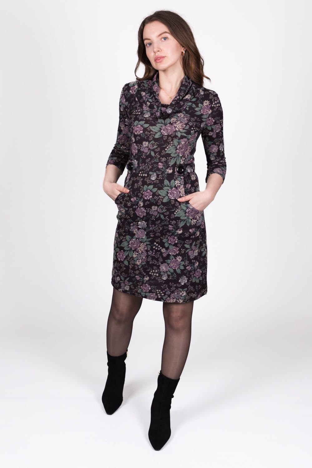 SOLO SOLO Women's Floral Button Dress in Plum